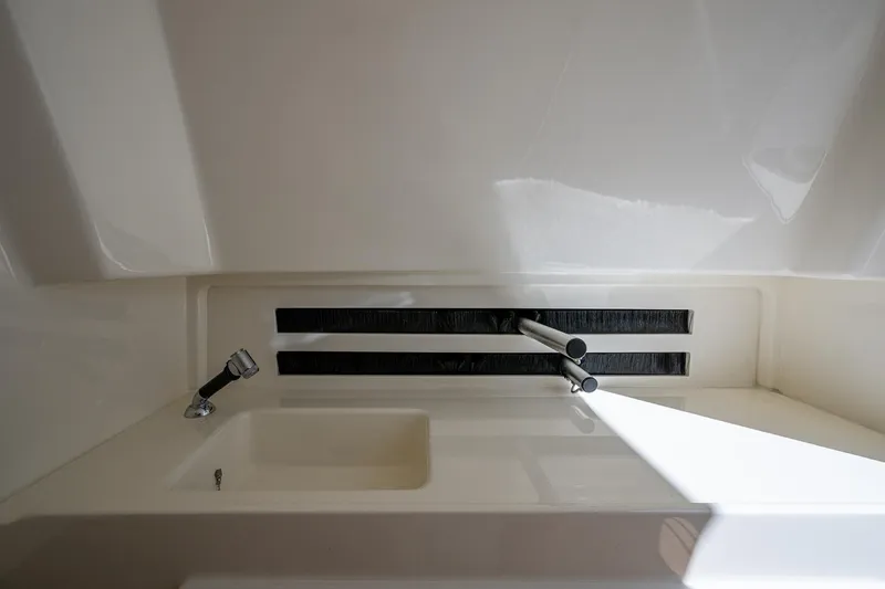Slide: The Image of 2023 Boston Whaler 330 Outrage interior detail with sink and shower fixtures. - 48