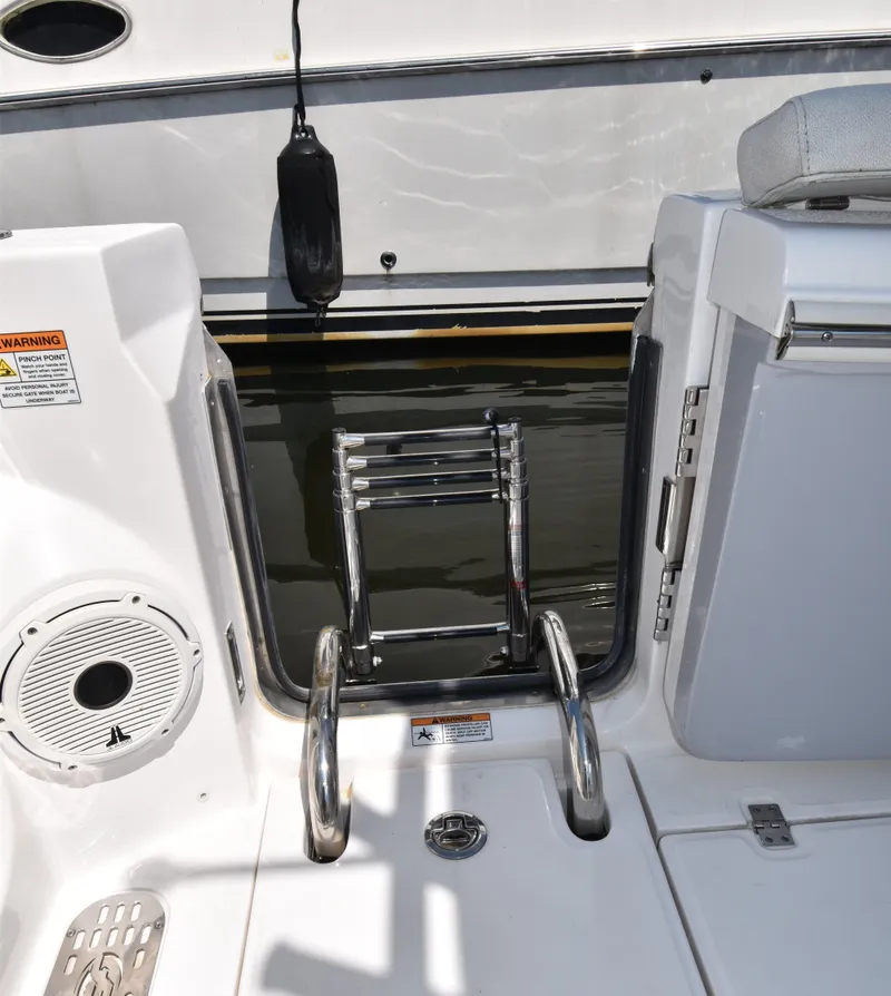 Slide: The Image of 2021 Sea Fox 368 boat with swim ladder and deck features. - 12