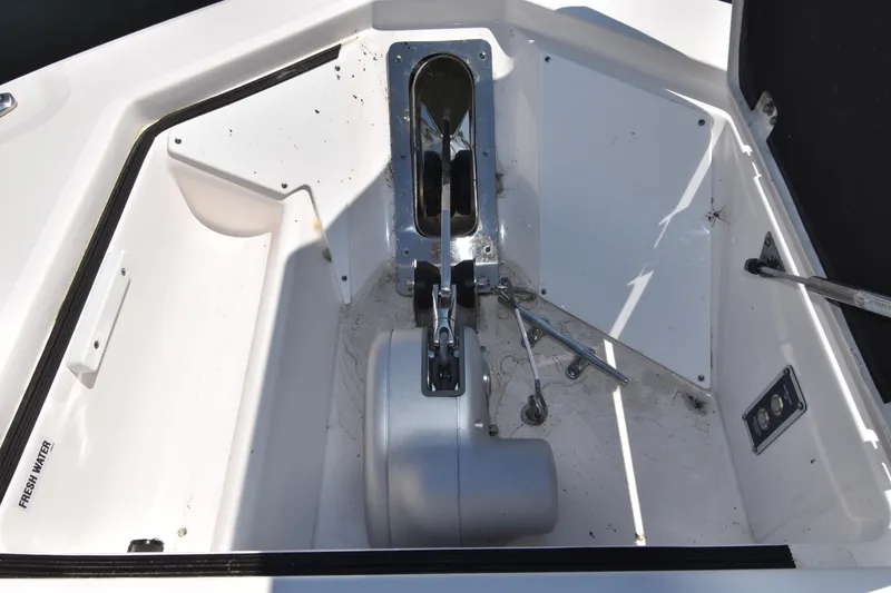 Slide: The Image of Anchor compartment of 2021 Sea Fox 368 boat, featuring clean design and modern equipment. - 13
