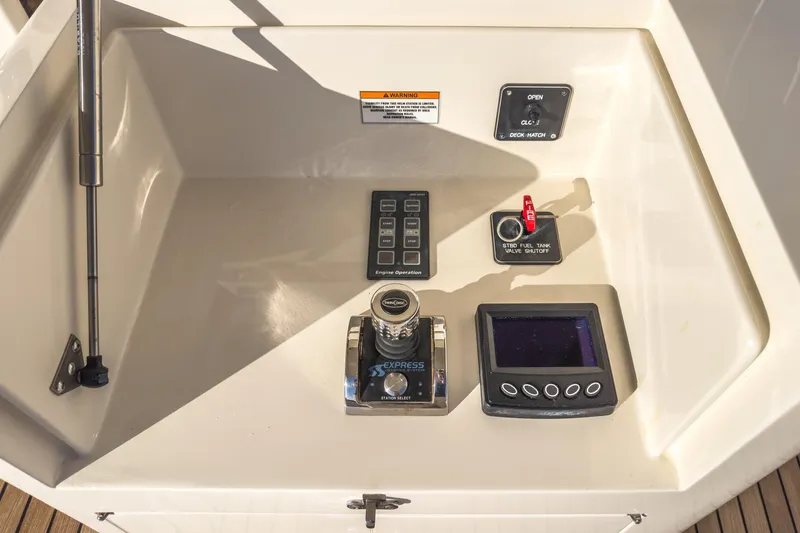 Slide: The Image of Control panel of 2018 Fleming 58 Pilothouse yacht with navigation instruments. - 82
