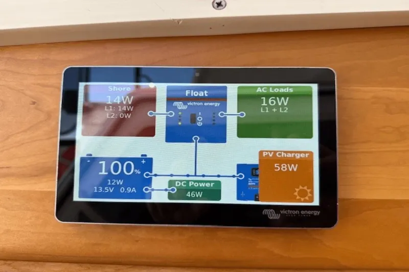Slide: The Image of Victron Energy display showing power usage on 2001 Silverton 392 Motoryacht. - 54