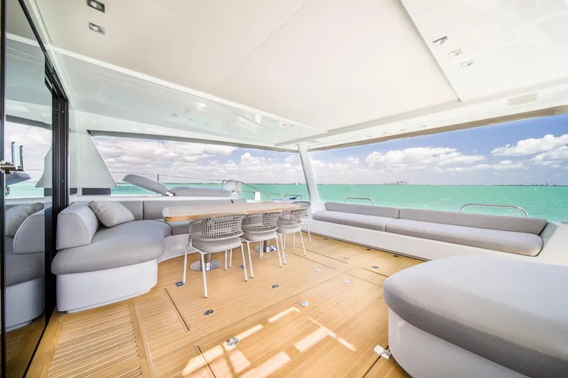 Slide: The Image of Spacious deck of 2020 Lagoon SEVENTY 7 yacht with ocean view and modern seating. - 20