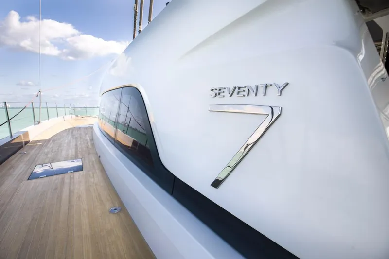 Slide: The Image of 2020 Lagoon SEVENTY 7 yacht, sleek design, wooden deck, ocean view, luxury sailing vessel. - 28