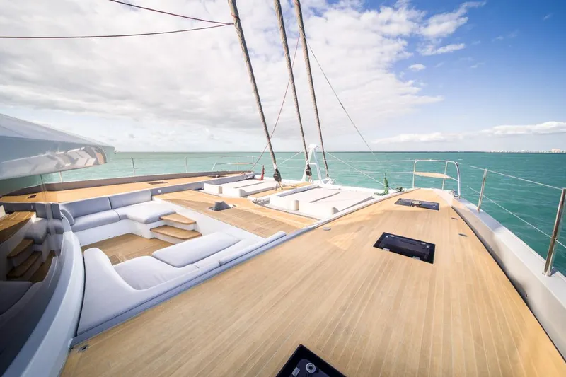 Slide: The Image of Luxurious 2020 Lagoon SEVENTY 7 yacht deck with ocean view and spacious seating. - 30