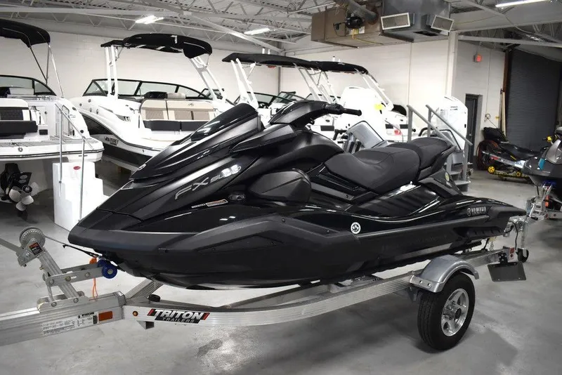 Slide: The Image of 2023 Yamaha WaveRunner FX SVHO® with Audio System on trailer in showroom. - 1