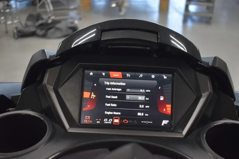 Slide: The Image of 2023 Yamaha WaveRunner FX SVHO dashboard displaying trip information and audio system controls. - 20