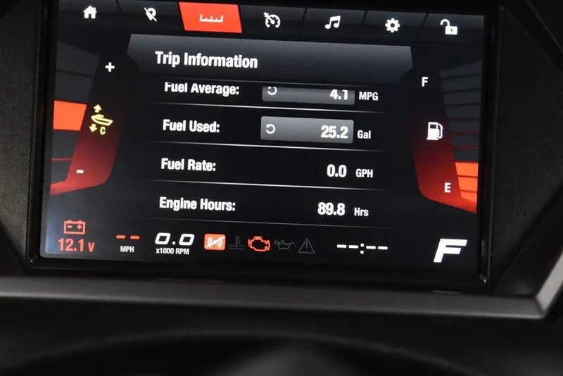 Slide: The Image of 2023 Yamaha WaveRunner FX SVHO dashboard displaying trip information and fuel statistics. - 21