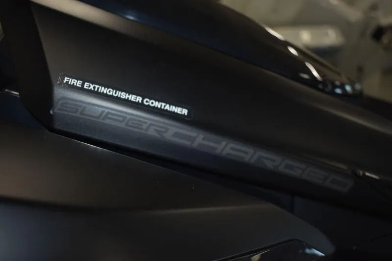 Slide: The Image of 2023 Yamaha WaveRunner FX SVHO® close-up, featuring "Supercharged" and "Fire Extinguisher Container" labels. - 9