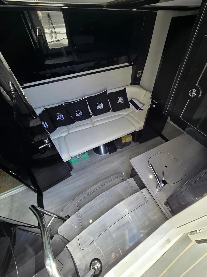 Slide: The Image of Interior of 2021 HCB 65 Estrella yacht with modern seating and sleek design. - 43
