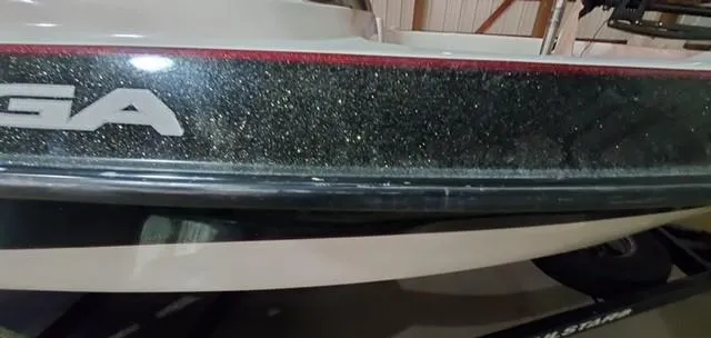 Slide: The Image of 2001 Bass Tracker TARGA 1900 Fiberglass Walleye Boat, side view with glitter finish. - 16