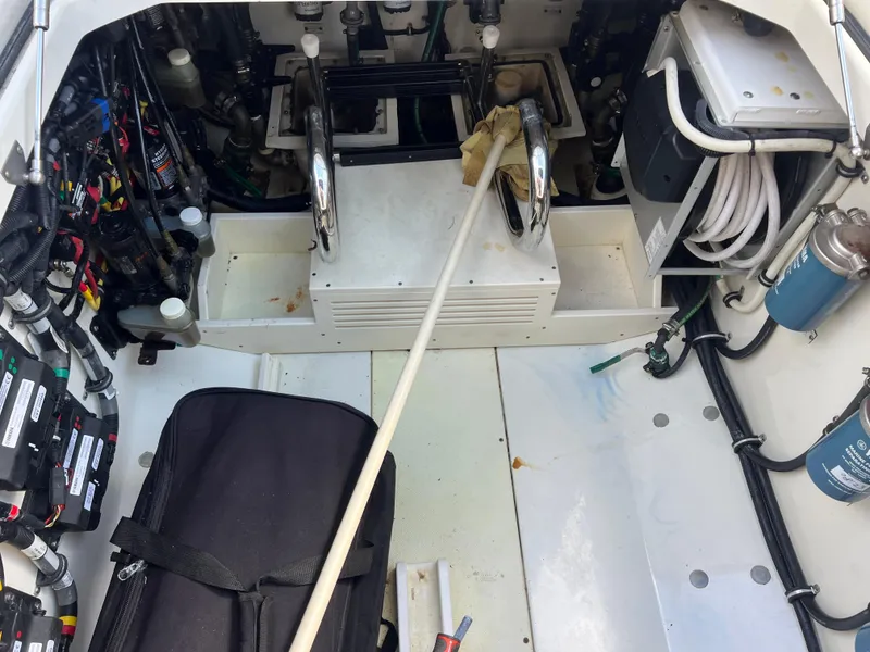 Slide: The Image of Engine compartment of 2017 Hydra-Sports 4200 Siesta with visible components and wiring. - 27