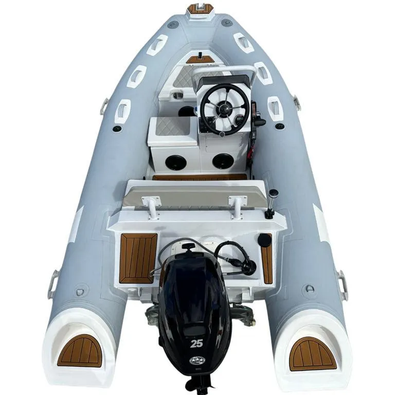 Slide: The Image of 2024 EastMarine Godiac Elite 360 inflatable boat with outboard motor, top view. - 10