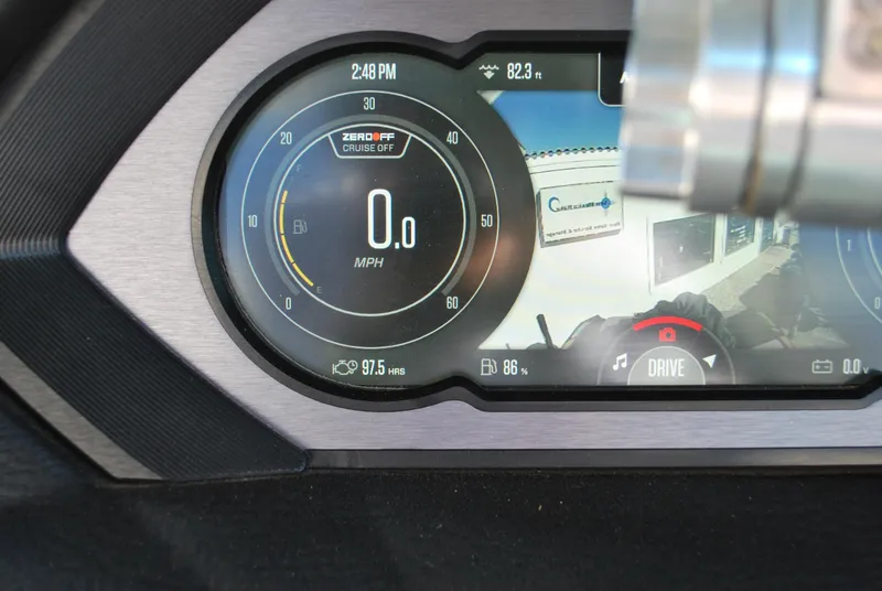 Slide: The Image of 2023 MasterCraft XStar S dashboard displaying speedometer and controls. - 9