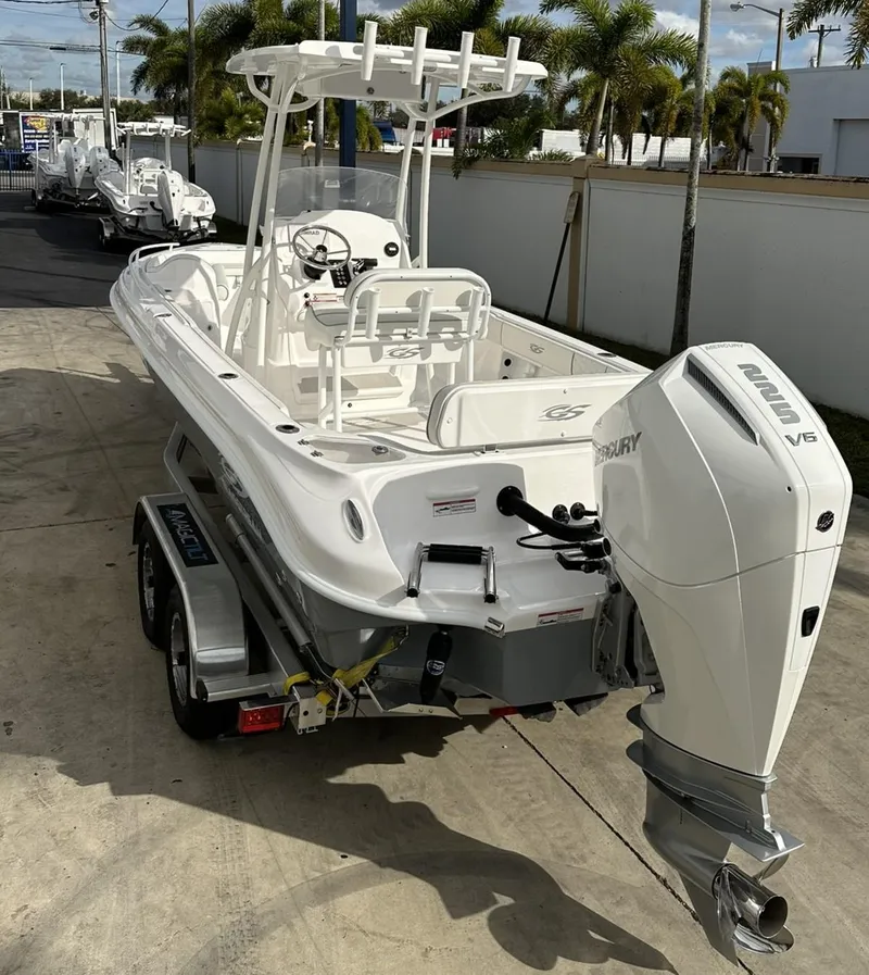 Slide: The Image of 2025 Glasstream 240 CCX boat with Mercury V6 engine on a trailer. - 8