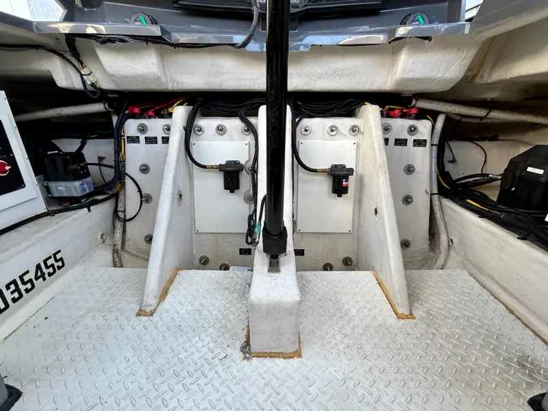 Slide: The Image of Engine compartment of 2021 Cruisers Yachts 338 South Beach Edition Bow Rider. - 45
