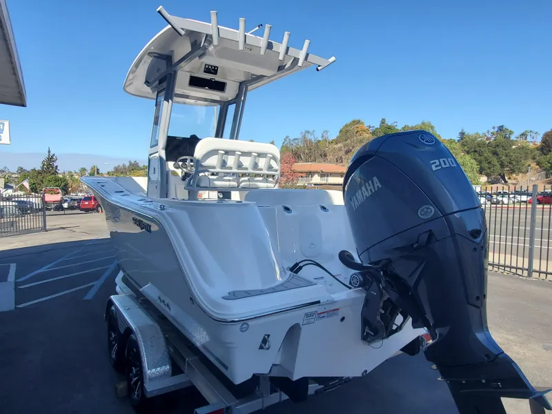 Slide: The Image of 2025 Sea Fox 228 Commander boat with Yamaha 200 engine on trailer. - 3