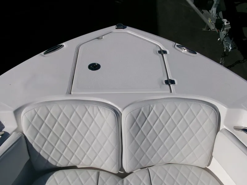 Slide: The Image of Bow seating area of 2025 Sea Fox 228 Commander boat with quilted cushions. - 5