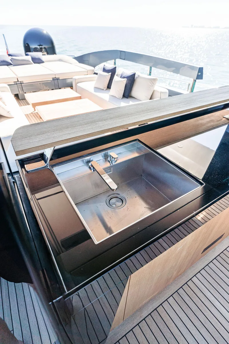 Slide: The Image of Luxury outdoor sink on 2023 Pershing GTX 116 yacht deck. - 30