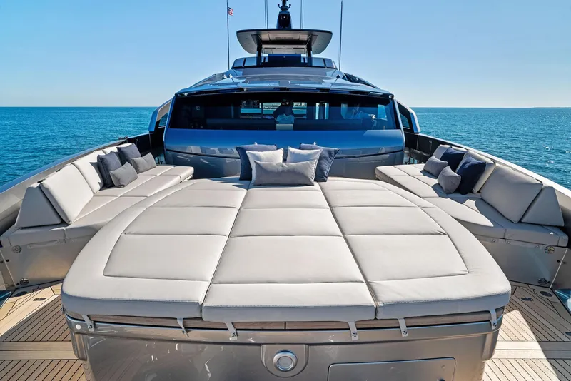 Slide: The Image of Luxurious 2023 Pershing GTX 116 yacht with spacious sunbathing deck and ocean view. - 32