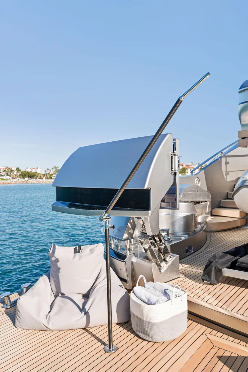 Slide: The Image of Luxury yacht deck with modern grill, Pershing GTX 116, 2023 model, ocean view. - 48