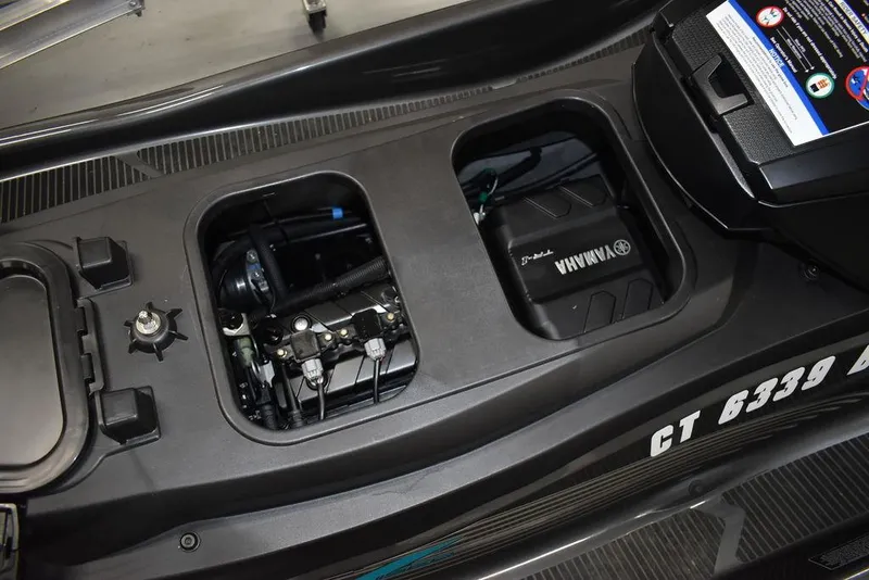 Slide: The Image of 2023 Yamaha WaveRunner VX Cruiser® engine compartment, showcasing internal components and design. - 18