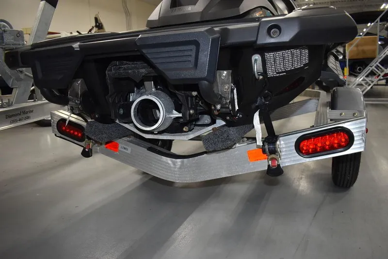 Slide: The Image of 2023 Yamaha WaveRunner VX Cruiser® on trailer, rear view in garage setting. - 22