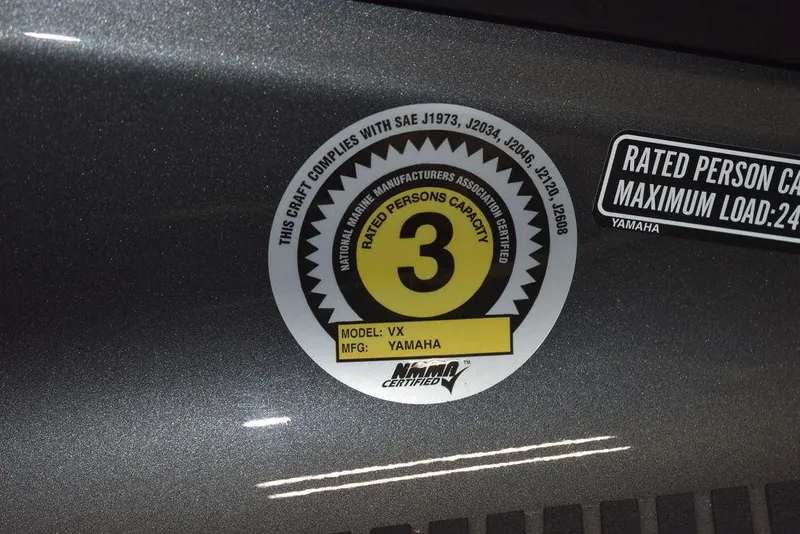 Slide: The Image of 2023 Yamaha WaveRunner VX Cruiser® capacity label, rated for 3 persons, maximum load 240 kg. - 23