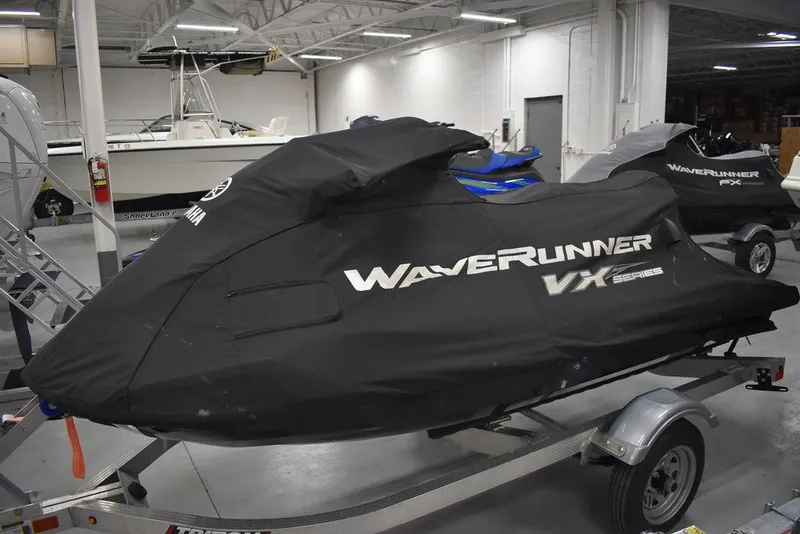 Slide: The Image of 2023 Yamaha WaveRunner VX Cruiser® covered on trailer in indoor storage. - 29