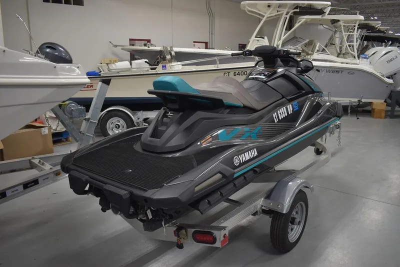 Slide: The Image of 2023 Yamaha WaveRunner VX Cruiser® on trailer in showroom setting. - 4