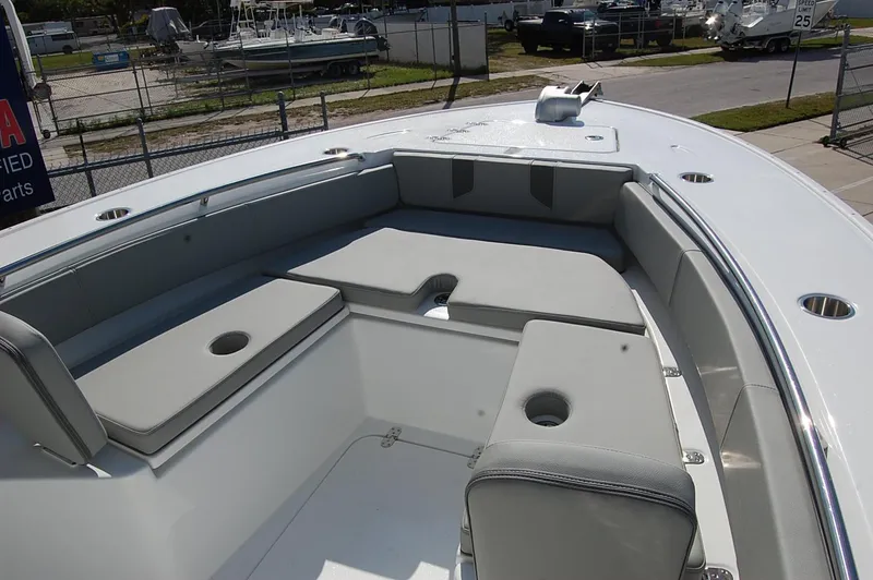 Slide: The Image of 2025 Cape Horn 28XS boat with spacious seating and cup holders. - 18