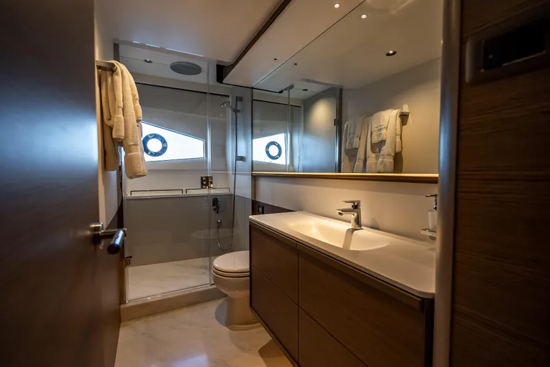 Slide: The Image of Luxurious bathroom in 2023 Princess F65 yacht with modern fixtures and elegant design. - 37
