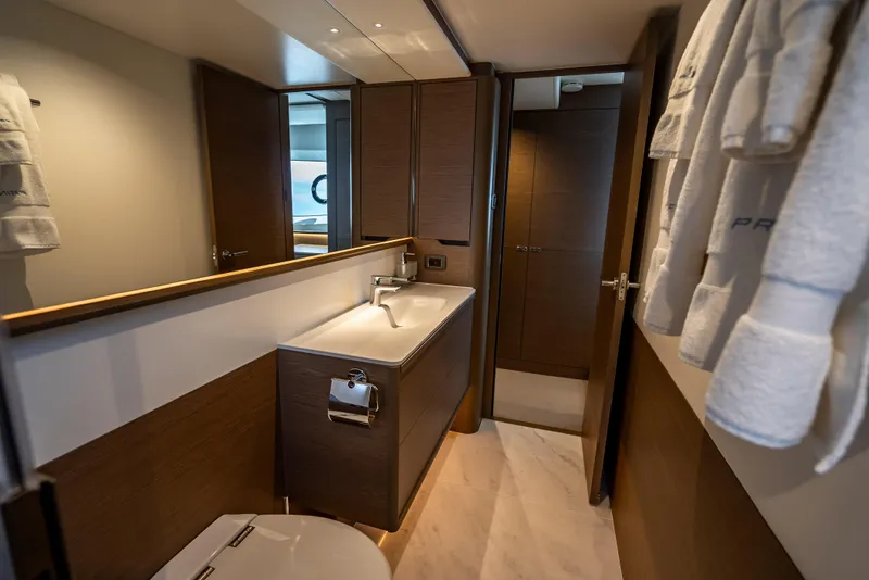Slide: The Image of Luxurious bathroom interior of 2023 Princess F65 yacht, featuring modern fixtures and elegant design. - 38