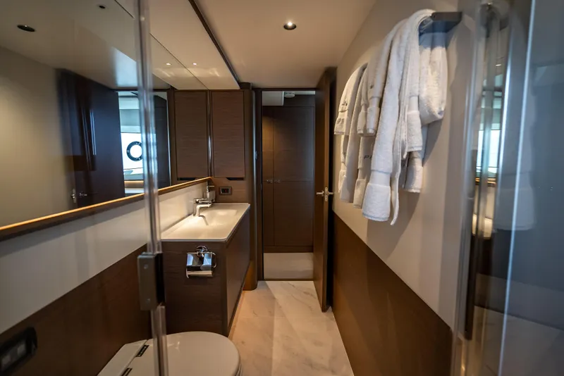 Slide: The Image of Luxurious bathroom interior of 2023 Princess F65 yacht with modern fixtures and elegant design. - 39