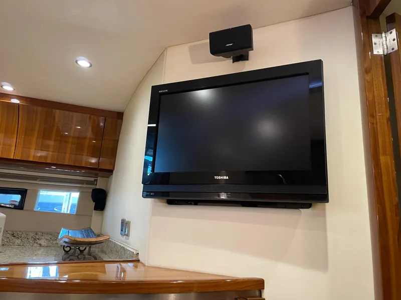 Slide: The Image of Flat-screen TV in the interior of a 2008 Cobalt 46 yacht. - 17