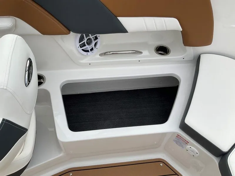 Slide: The Image of Interior of 2025 Chaparral 23 SSi boat, featuring seating and speaker details. - 24