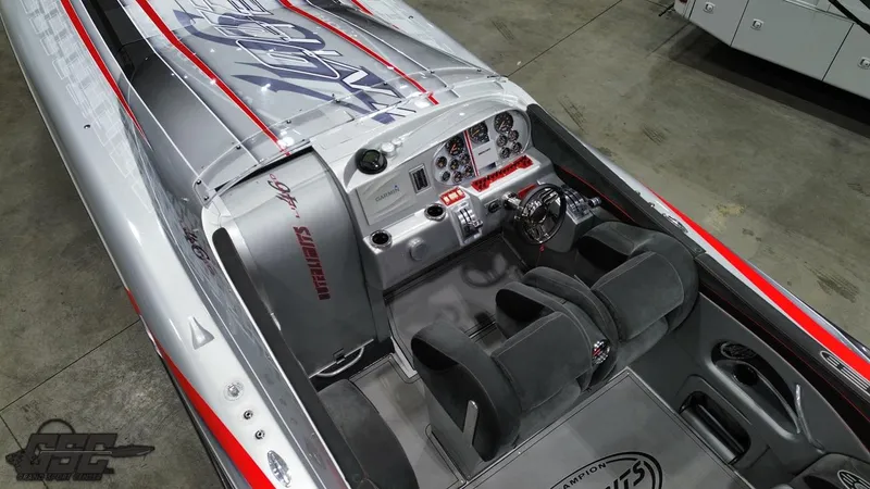 Slide: The Image of 2006 Outerlimits 46 Limited speedboat interior with sleek design and advanced controls. - 43