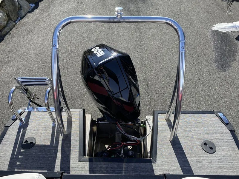 Slide: The Image of 2024 Viaggio Diamante D22U Triple boat with powerful outboard motor on deck. - 18