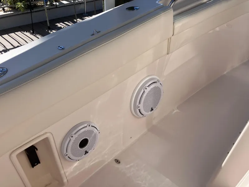 Slide: The Image of 2020 Grady-White Canyon 336 boat interior with built-in speakers. - 25