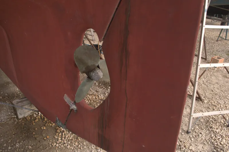 Slide: The Image of Propeller of 1983 Whitby 42 Ketch sailboat on dry dock. - 28