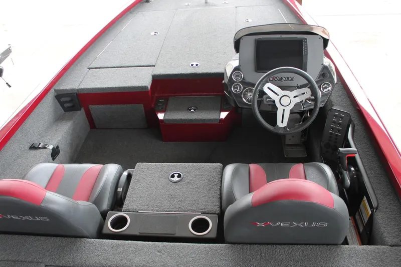 Slide: The Image of 2023 Vexus AVX2080 boat interior with steering wheel and seating. - 3