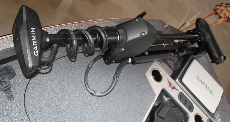 Slide: The Image of 2025 Vexus VXS21 boat with Garmin trolling motor and navigation system. - 11