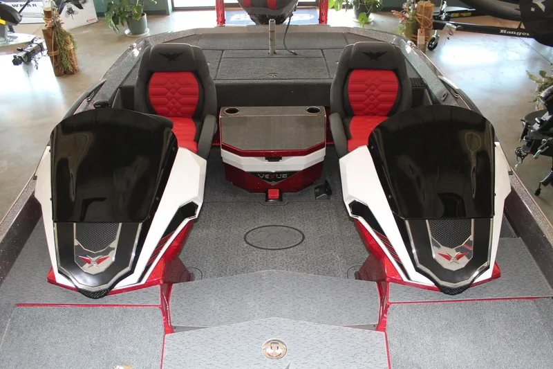 Slide: The Image of 2025 Vexus VXS21 boat interior with red and black seats, sleek design. - 14