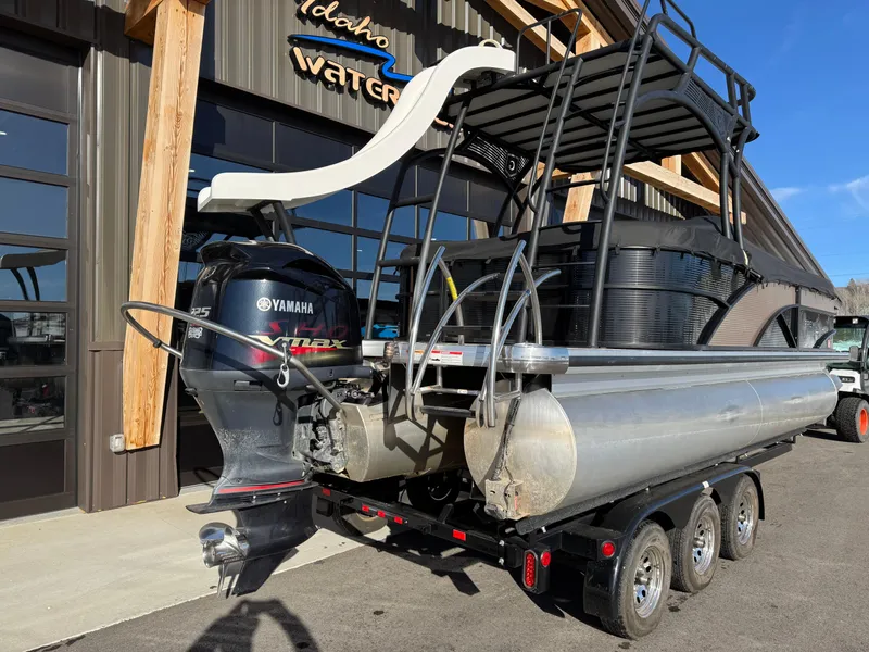 Slide: The Image of 2019 Godfrey Premium 235SD Sundeck pontoon boat with Yamaha VMAX engine on trailer. - 3