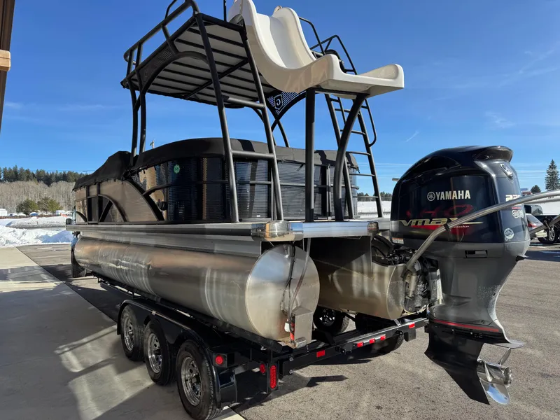 Slide: The Image of 2019 Godfrey Premium 235SD Sundeck pontoon boat with Yamaha outboard motor on trailer. - 5