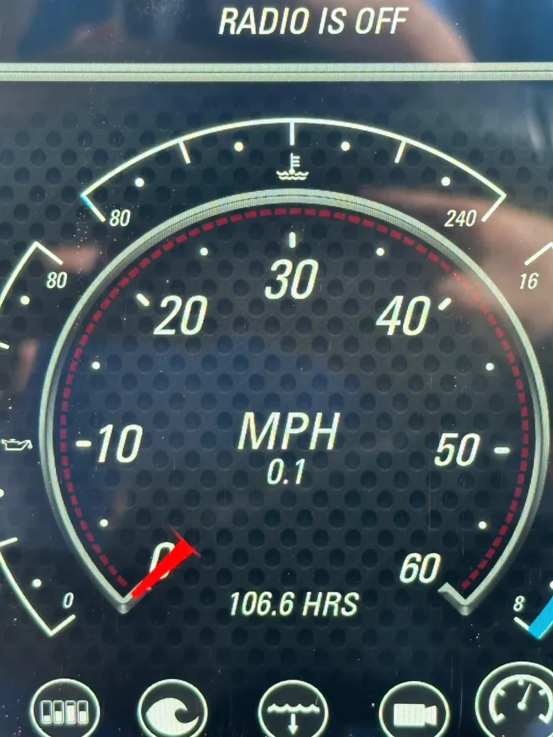 Slide: The Image of Dashboard of 2024 Malibu 22 LSV showing speedometer and engine hours. - 16