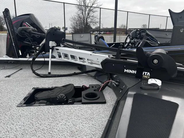 Slide: The Image of 2022 G3 Sportsman 1910 boat deck with Minn Kota trolling motor. - 2