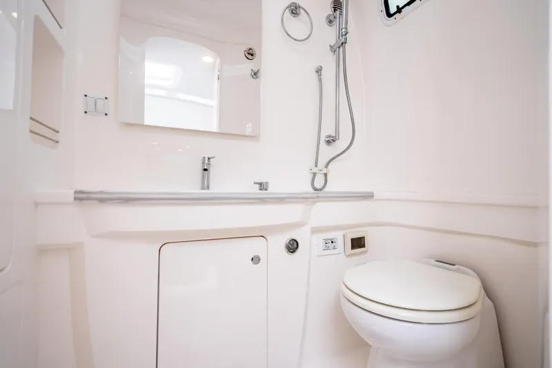 Slide: The Image of 2020 Intrepid 407 Panacea bathroom with modern fixtures and sleek design. - 17