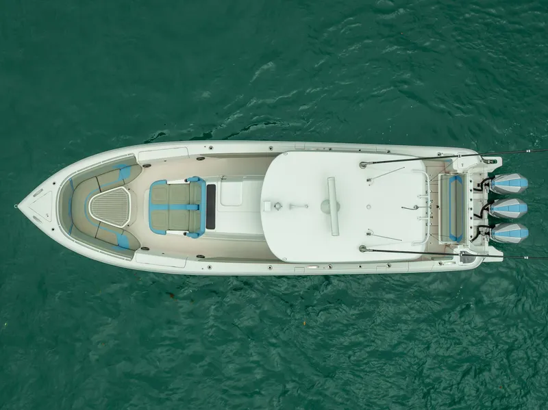Slide: The Image of Aerial view of 2020 Intrepid 407 Panacea boat on turquoise water. - 3