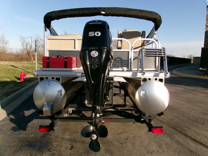 Slide: The Image of 2025 Sun Tracker Party Barge 16 DLX pontoon boat with 50 HP outboard motor. - 3