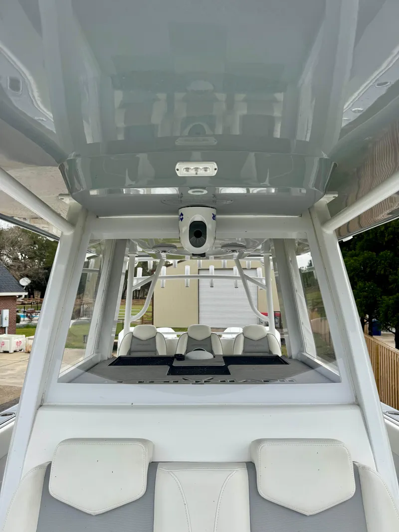 Slide: The Image of 2022 Invincible 35 Catamaran interior with modern seating and sleek design. - 16